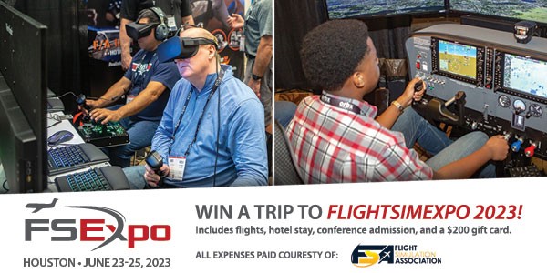 Win a trip to FlightSimExpo 2023, including flights, hotel stay, conference admission, and more. All expenses paid courtesy of Flight Simulation Association.
